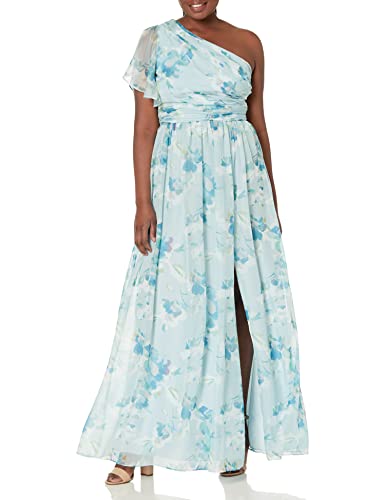 Image of Adrianna Papell Women's One Shoulder Long Dress, Spring Green Multi, 10
