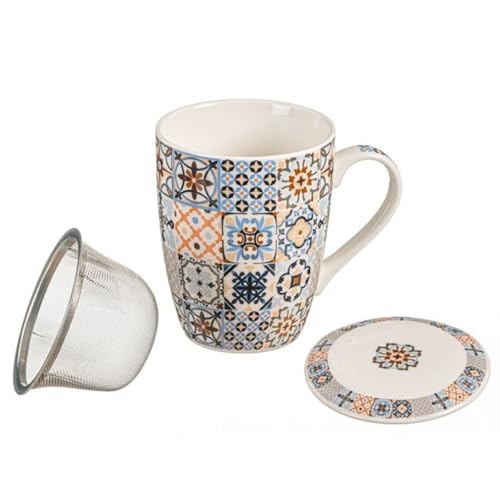 Tradineur - Taza Para Té, Infusiones, Incluye Filtro Y Tapa, Cerámica Y Acero Inoxidable, Mantiene Caliente La Infusión, Regalo Original Modelo Azulejos, 300 Ml, Diseño Aleatorio Tradineur - Taza Para Té, Infusiones, Incluye Filtro Y Tapa, Cerámica Y Acero Inoxidable, Mantiene Caliente La Infusión, Regalo Original Modelo Azulejos, 300 Ml, Diseño Aleatorio