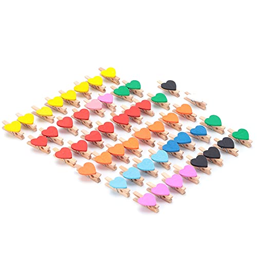 cyrank 100 pregadores de roupa coloridos de madeira em formato de coração, mini pregadores de roupa