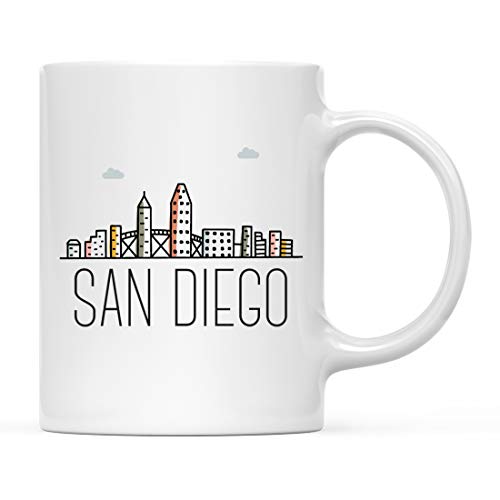 Andaz Press 11oz. Ceramic Coffee Mug Gift, San Diego, Colorful City Skyline Graphic, 1-Pack, Christmas, Birthday Gift Ideas Family Coworker Him Her, Includes Gift Box