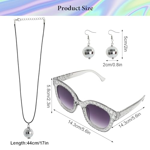 Gvhntk 6 Pcs 70s Women Disco Accessories Disco Costume Disco Sequin Scarf Headband Diamond Bracelet Ball Necklace Earring Glasses(Sliver)