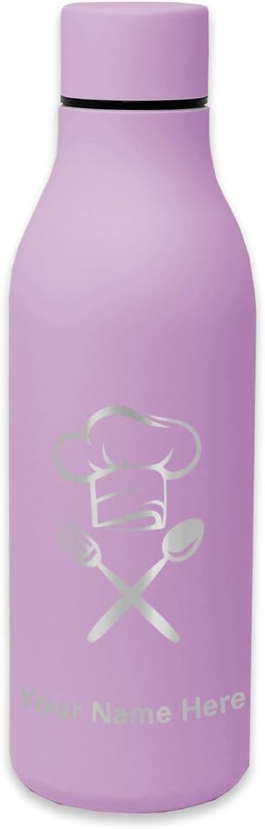 LaserGram Double Wall Stainless Steel Water Bottle, Chef Hat, Personalized Engraving Included