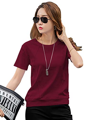 Image of Eyebogler Women's Striped Regular Fit Top (T335HS Wine Red Medium)