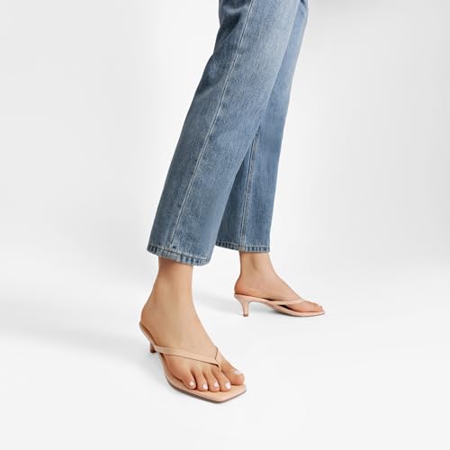 DREAM PAIRS Kitten Heels for Women Flip Flop Low Heels Square Open Toe Sandals Thong 1.96 Inch Heeled Sandals for Summer Vocation,Size 7.5,Nude,SDHS25001W
