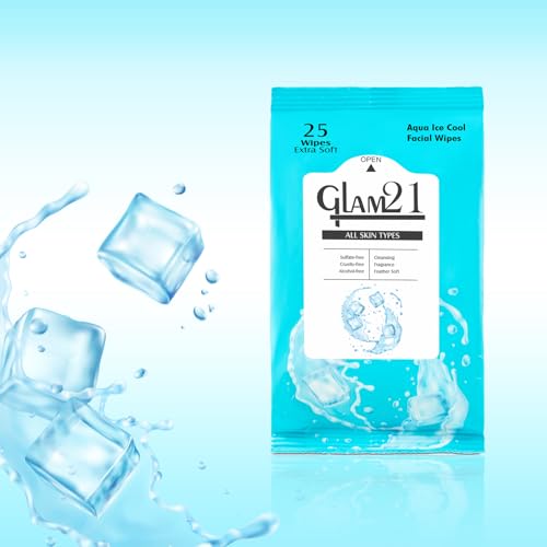 Image of Glam21 Facial Wipes | Super-Soft, Moisturizing & Refreshing | Effectively Cleans Dust, Dirt & Impurities | Gentle Daily Use Makeup Wipes | Pack of 25 PCS- Aqua Ice
