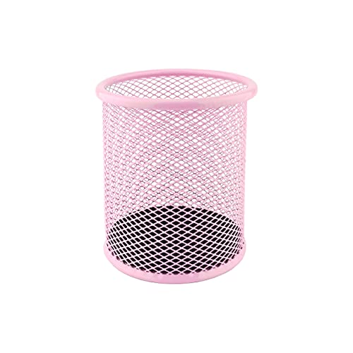 D.RECT KOMO Pot à Crayons Métal Mesh Rond – Organisateur de Bureau Stable – Gain de Place – Hauteur 98 mm, Ø 91 mm – Rose Poudré