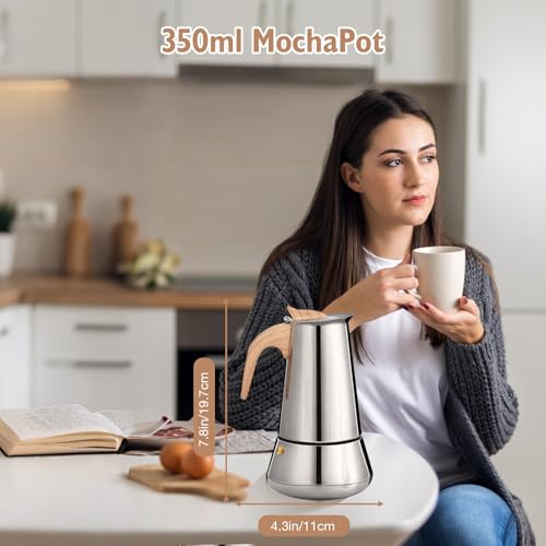 Cafetera italiana Romon de acero inoxidable 350ml que evita el óxido en gas y vitrocerámica 4