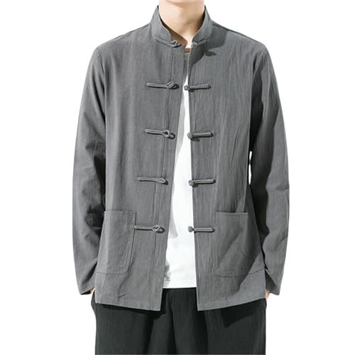 Chemise Hanfu homme blanche vintage à manches longues et col mandarin traditionnel