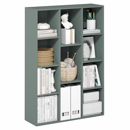 Image of Furinno LUDER Book Shelf, 11-Cube Bookshelf, Reversible Bookcase, 9.4 x 29.1 x 41.7, Easy Assembly, for Living Room, Bedroom, Home Office, Sage Green
