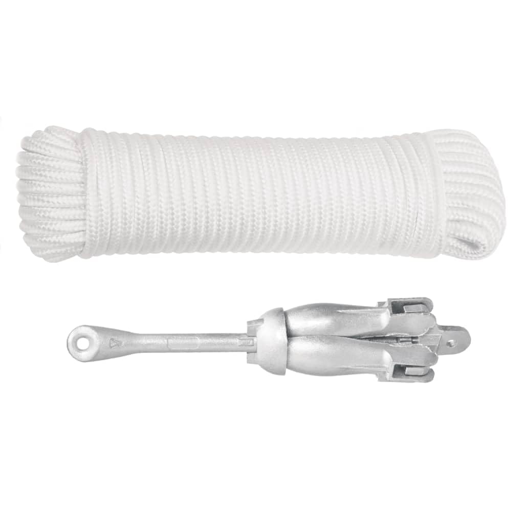 vidaXL Ancre Pliable avec Corde argenté 2,5 kg Fer malléable, Ancre, Ancre de Bateau, Ancre de grappin, Ancre de grappin d'ancrage