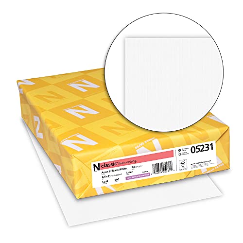 Neenah Classic Crest Paper, 8.5" X 11", 24 Lb, Linen Finish, Avon Brilliant White, 500 Sheets (05231) #TOP1