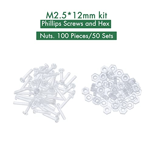 Pzsmocn 100 Pieces/50 Sets M2.5 * 12 mm PC Transparent Plastic Cross-recessed Round Head Screws and Hexagonal Nuts Kit - Image 3