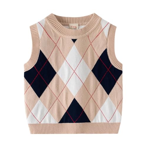 Girls Boys Argyle Sweater Vest Knit Cute Preppy Style Crew Neck Waistcoat Pullover Sleeveless Sweaters for 1-8 Years