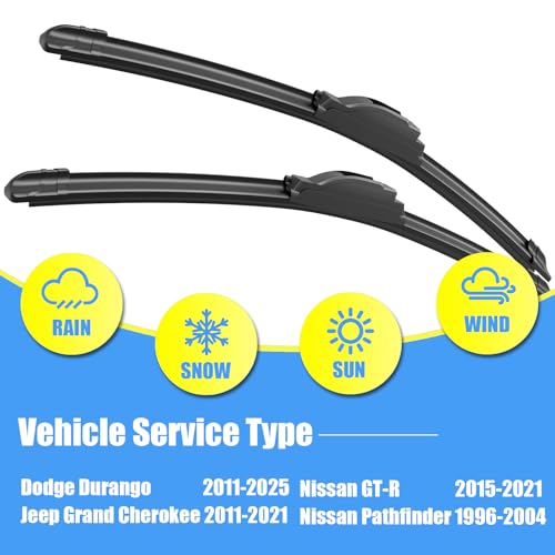 Image of Gavimnal 22 inch+21 inch Silicone Wiper Blades Replacement For Dodge Durango 2011-2025,All-Season Front Windshield Wiper Blades(Set of 2)