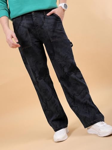 Image of The Indian Garage Co Men Baggy Solid Mid-Rise Stretchable Jeans