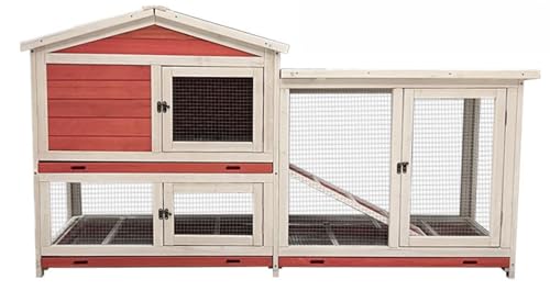 Tufduzo鶏小屋 屋外チキンコープ マルチレベル耐候性鶏舎 巣箱付き55インチ木製家禽 大型鶏舎 家禽ケージ 4-6羽用 2段 小屋用 ウサギ バニーケージ 犬 猫 リス ハムスター (C)
