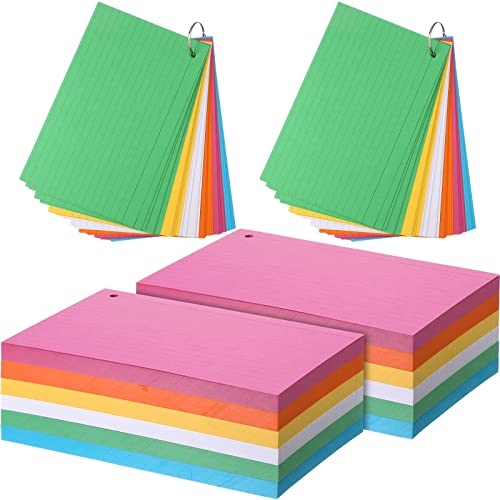 Leelosp 300 Pcs Colored Ruled Index Cards With 6 Rings Neon Color Study Flash Single Hole Punched Lined Flashcards Colorful Studying Notecards One Side For School Supplies (Fresh Color, 5 X 8 In) #TOP6
