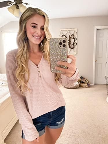 OUGES Women's Long Sleeve Button Loose Casual Blouses Tunic Tops