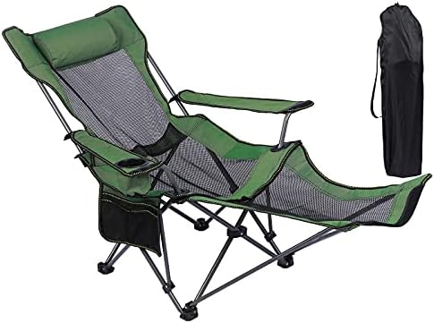 NURTUDIS Camping Lounge Chair, Portable Camping Chair with Footrest, Folding Reclining Camping Chair,Storage Bag & Headrest, Mesh Recliner, 330lbs Weight Capacity (Green)