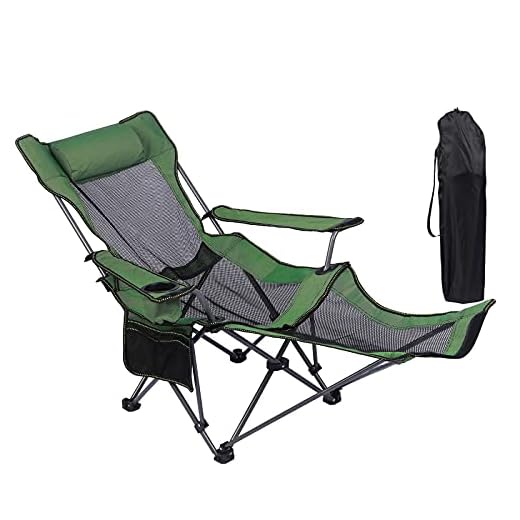 NURTUDIS Camping Lounge Chair, Portable Camping Chair with Footrest, Folding Reclining Camping Chair,Storage Bag & Headrest, Mesh Recliner, 330lbs Weight Capacity (Green)