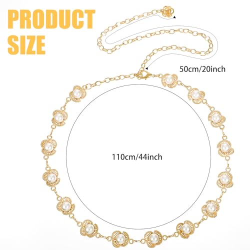 Flower Pearl Waist Chain Belt for Women, Gold Silver Chain Belts for Dresses Jeans Jewelry Decorative Accessory Gift2