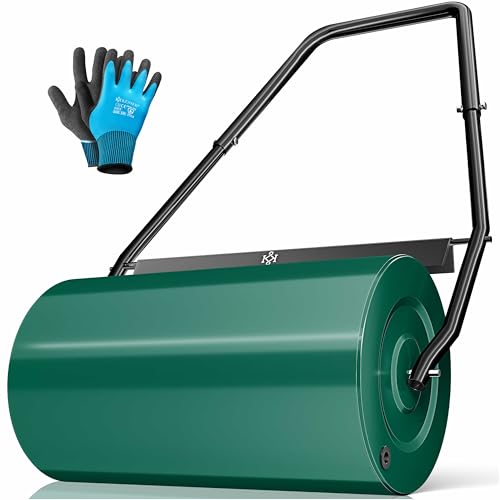 KESSER® Rasenwalze Metall befüllbar mit Wasser oder Sand mit 48 Liter Füllvolumen & 60cm breit | Gartenwalze inklusive Handschuhe | Handwalze Rasenroller Ackerwalze Walze in Grün