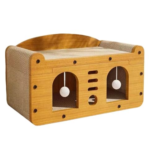 SIzlaho 猫用爪とぎボード 猫用ベッド オールインワン 爪研ぎハウス 2層式 引っ掻きと睡眠が可能 フケを落とさずにオールシーズン使える 猫用おもちゃ 猫用ハウス 爪とぎボード 夏用多機能爪研ぎベッド (二重層ダブルボールダブルドア)