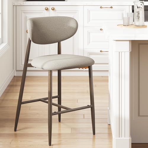 Image of MALOL Bar Stools, Upholstered Counter Height bar stools with Backs and Metal Legs, Modern Kitchen Bar Stools for Kitchen Island, Counter, Camel