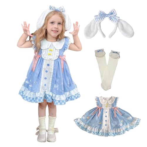 Girls Dress Cute Ruffle Sleeve Casual Dresses with Headband and Socks Halloween Birthday Party Outfits