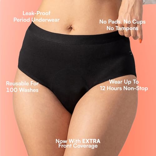 Image of Mahina Cotton Period Underwear - Black | High-Rise | Leak-Proof 12Hr | Reusable 100 Washes | No Pads Needed | Lab Tested | Women & Girls