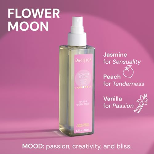 Image of Pacifica Hair Perfume & Body Fragrance Spray Mist - Flower Moon with Jasmine, Peach & Vanilla - Alcohol-Free, Vegan & Cruelty-Free, 6.5 oz