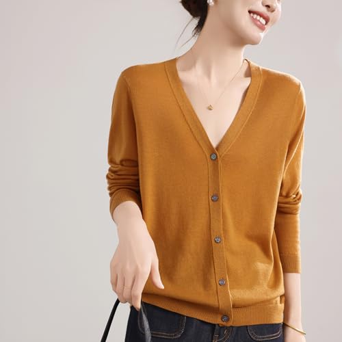 Image of Women's 100% Merino Wool Lightweight V-Neck Cardigan Sweater Button Down Long Sleeve Knitwear Outwear Tops