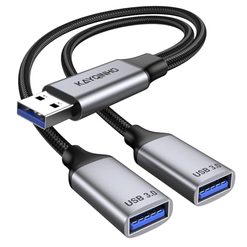 KAYQINHO USB 3.0 Splitter 1 in 2 Out USB Splitter Y Cable USB Male to 2 Female Cable for PC Tablet Laptop MacBook Keyboard PS4 PS5 Mouse FlashDrive LED Etc.