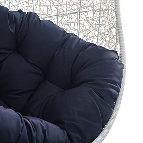 Modway Eei-3634-Whi-Nav Hide Wicker Rattan Sunbrella Fabric Outdoor Patio Swing Chair With Hanging Steel Chain In White Navy #TOP5