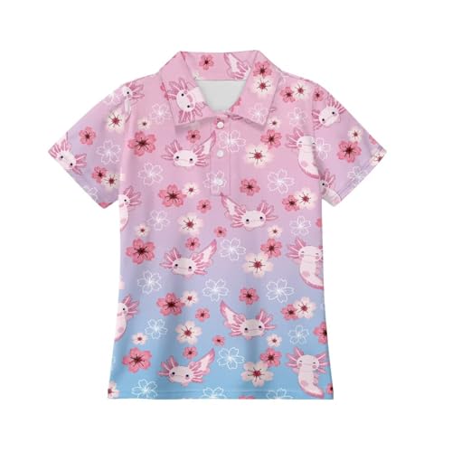 Girls' Short Sleeve Polo School Uniform Quick Dry Tennis Shirts Breathable Soft Loose Tops Ages 5-144