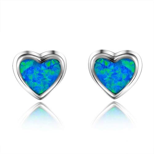 Boucles d'oreilles opale bleue en argent 925 forme coeur romantique pour femme