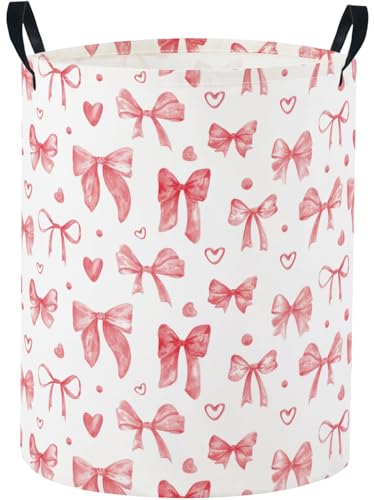 Image of Baby Laundry Basket Baby Nursery Hamper Kids Laundry Basket Toy Storage Bin for Boys Room Decor Gift Baskets for Bedroom Bathroom(Heart Bowknot)