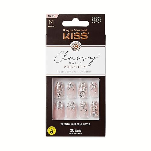 KISS Classy Nails Premium - My Muse, Pink and Silver, 30 Piece Assortment