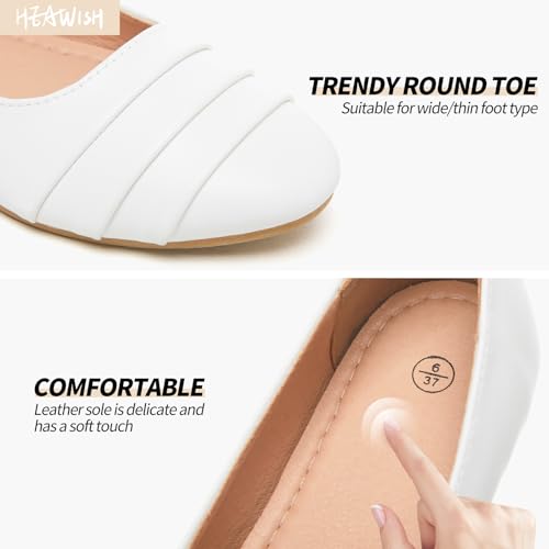 HEAWISH Women's Black Flats Shoes Round Toe Slip On Casual Ballet Flats PU Leather Dressy Work Shoes(White,US7) by HEAWISH - Used condition - Image 2
