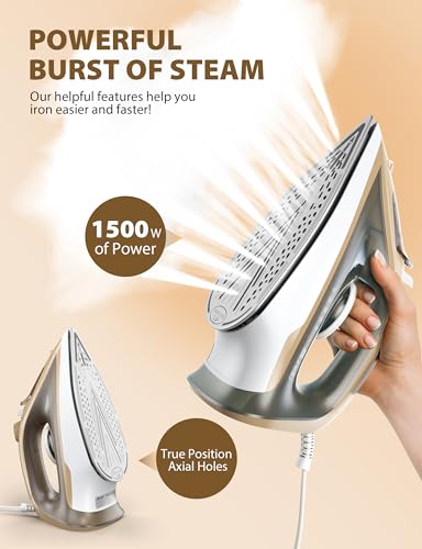 Image of Sundu Steam Iron for Clothes with Rapid Heating Ceramic Coated Soleplate, 1500W, Auto-Off Safety, Burst of Steam, Self-Clean, Anti-Calc, Anti-Drip 300ml Water Tank for Clothes Ironing Buff