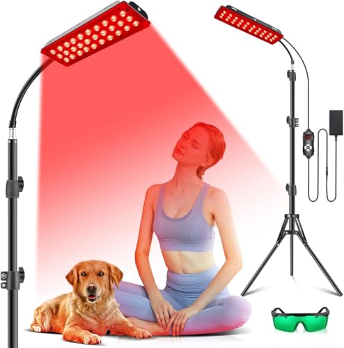 Rikimxin Lámpara de terapia de luz roja con soporte, lámparas infrarrojas individuales 60 LED 660 nm rojo y 850 nm cerca de longitudes de onda infrarrojas para la salud general del cuerpo en casa con