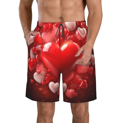 Men's Swim Trunks Quick Dry Bathing Suits Love Red Hearts Beach Board Shorts Swimwear with Pockets