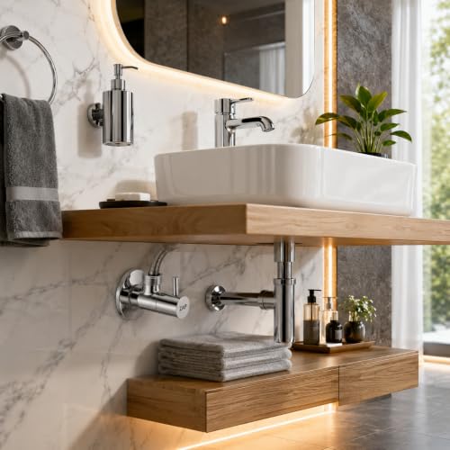 Image of ZAP Brass Angle Valve with Wall Flange | Chrome Finish Stop Cock for Basin Tap, Geyser, Jet Spray & Hand Shower | Heavy Duty Water Control Valve | Rust & Corrosion Resistant