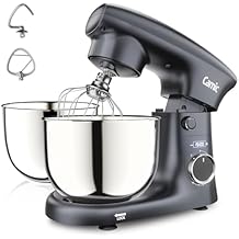 Camic Stand Mixer, 4.2QT+5.3QT Two bowls Electric Food Mixer, 10 Speeds with Digital setting 3-IN-1 Kitchen Mixer for Baking Cakes Cookie Bread Salad with Egg Whisk,Dough Hook,Flat Beater (Grey)