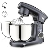 Camic Stand Mixer, 4.2QT+5.3QT Two bowls Electric Food Mixer, 10 Speeds with Digital setting 3-IN-1 Kitchen Mixer for Baking Cakes Cookie Bread Salad with Egg Whisk,Dough Hook,Flat Beater (Grey)
