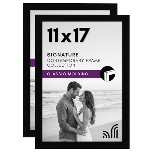 Image of Americanflat 11x17 Picture Frame with Shatter-Resistant Glass - Set of 2 - Signature Collection - Gallery-Style Frames Made of Engineered Wood - Picture Frames for Wall Display - Black