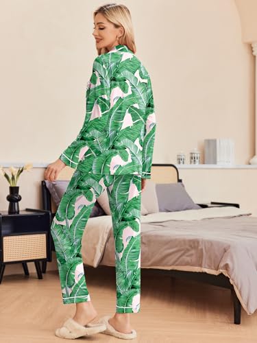 Image of Ekouaer Pajamas Women's Long Sleeve Sleepwear Soft Button Down Loungewear Pjs Lounge Set Nightwear XS-XXL