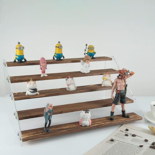 Packgilo 5 Tier Acrylic Display Stand For Figures Wooden Risers For Display Case Craft Fair Acrylic Cupcake Stand For Dessert Table Top Jewelry Displays For Craft Shows Cologne Perfume Shelf (Small-Brown) #TOP1