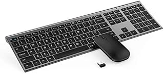 2.4GHz USB Wireless Full Size Keyboard and Mouse Combo, Silent Rechargeable Slim Keyboard and Mice Set UK Layout, 12 Multimedia Function Keys, Space Gray