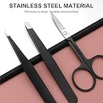SetSail Professional 5-Piece Tweezers Set with Slant & Pointed Tips, Eyebrow Razor, Scissors, Spoolie - Black Stainless Steel Grooming Kit for Men & Women - Image 3
